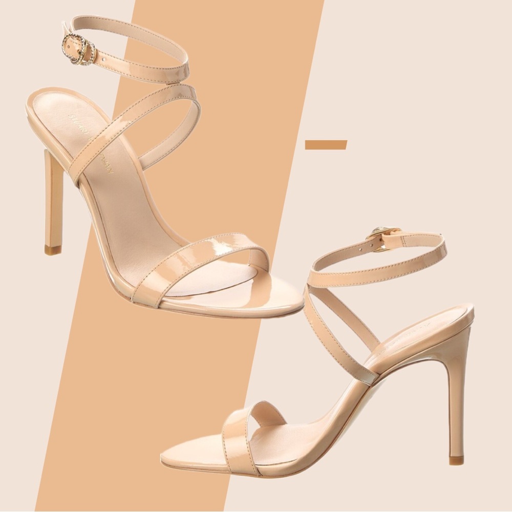 STUART WEITZMAN CRYSTAL BUCKLE 95 SANDAL IN GOLDEN BEIGE